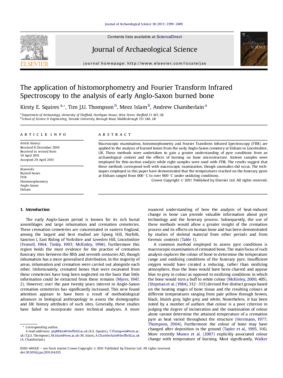 The application of histomorphometry and Fourier Transform Infrared Spectroscopy to the analysis of early Anglo-Saxon burned bone