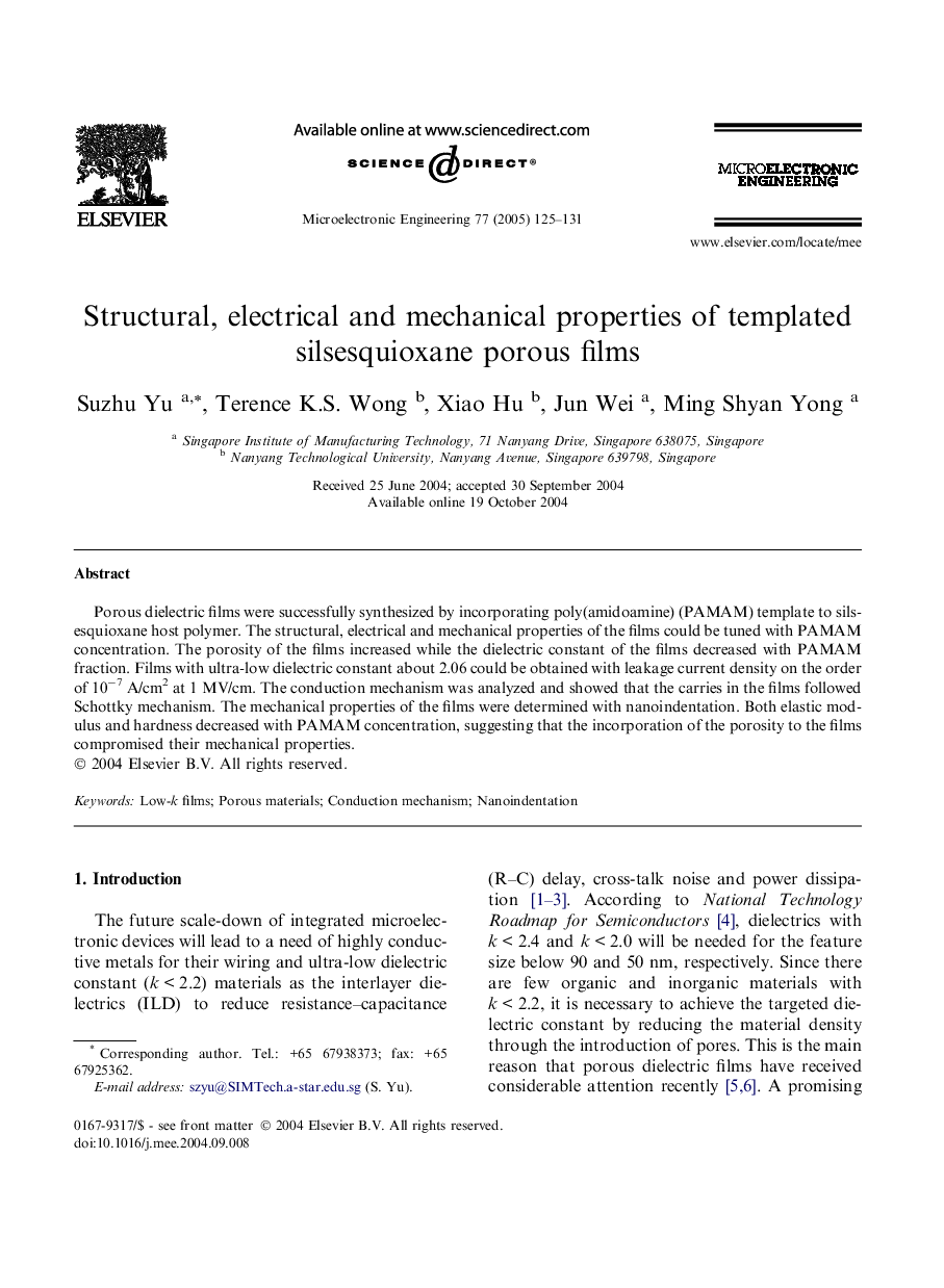 Structural, electrical and mechanical properties of templated silsesquioxane porous films