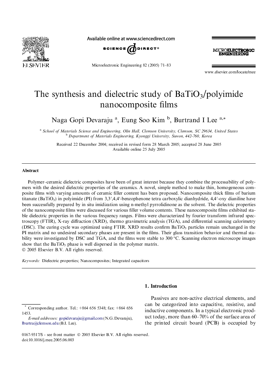 The synthesis and dielectric study of BaTiO3/polyimide nanocomposite films