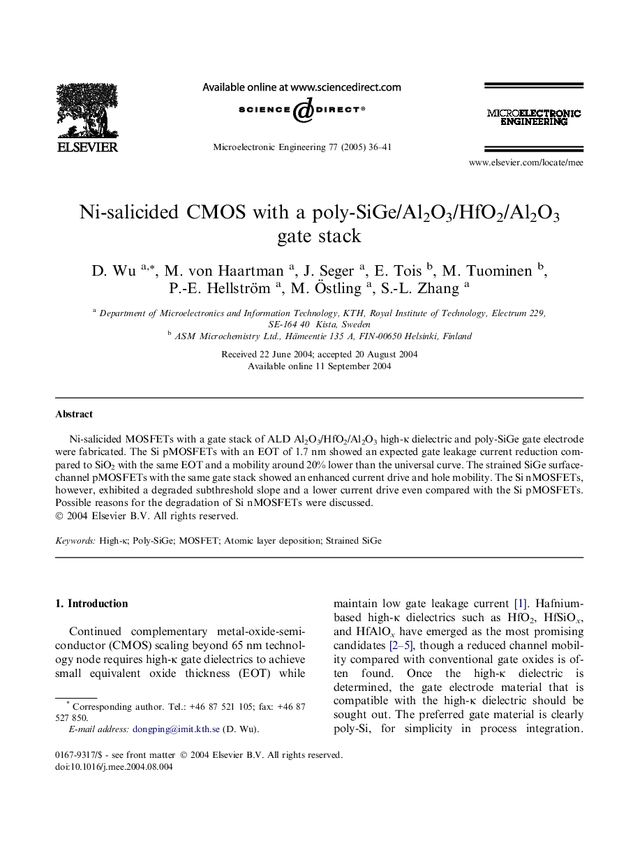 Ni-salicided CMOS with a poly-SiGe/Al2O3/HfO2/Al2O3 gate stack