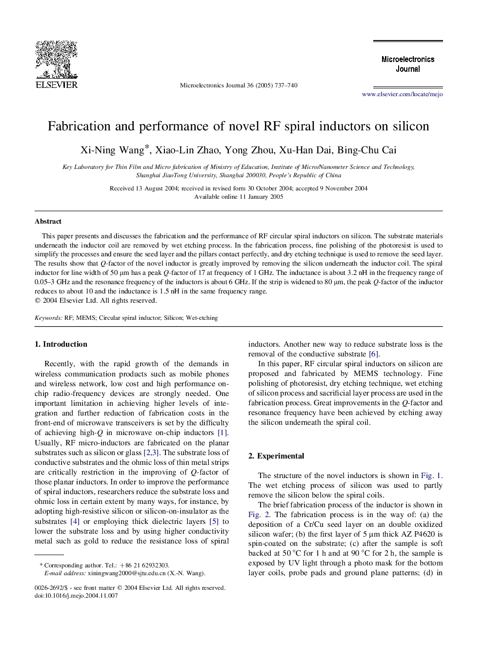 Fabrication and performance of novel RF spiral inductors on silicon