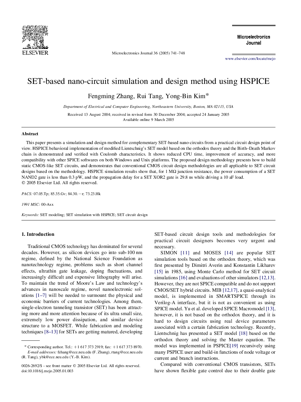 SET-based nano-circuit simulation and design method using HSPICE