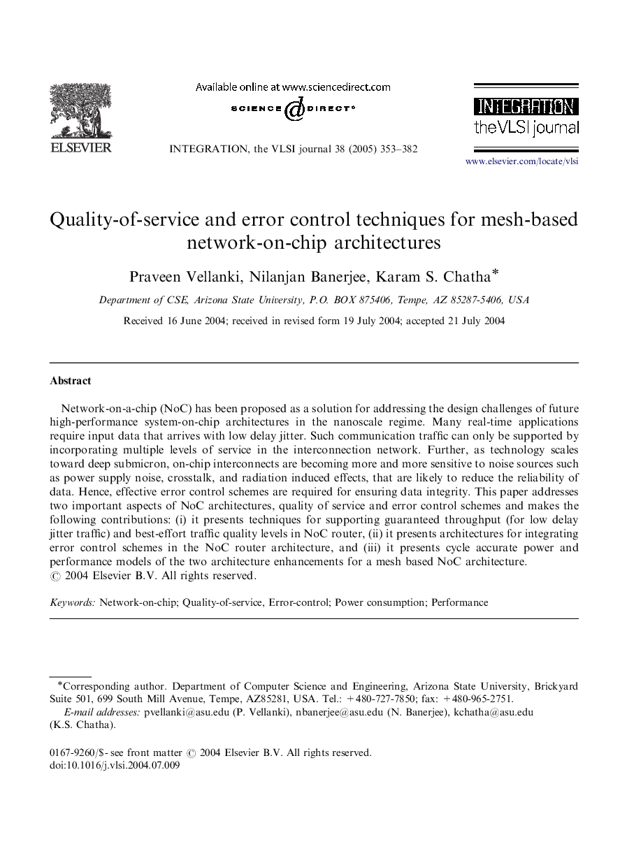 Quality-of-service and error control techniques for mesh-based network-on-chip architectures