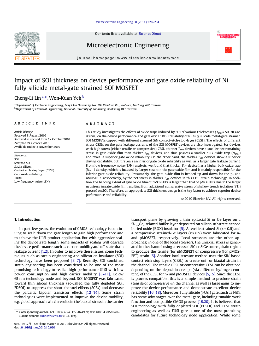 عکس صفحه اول مقاله: RETRACTED: Impact of SOI thickness on device performance and gate oxide reliability of Ni fully silicide metal-gate strained SOI MOSFET RETRACTED: Impact of SOI thickness on device performance and gate oxide reliability of Ni fully silicide metal-gate strained SOI MOSFET