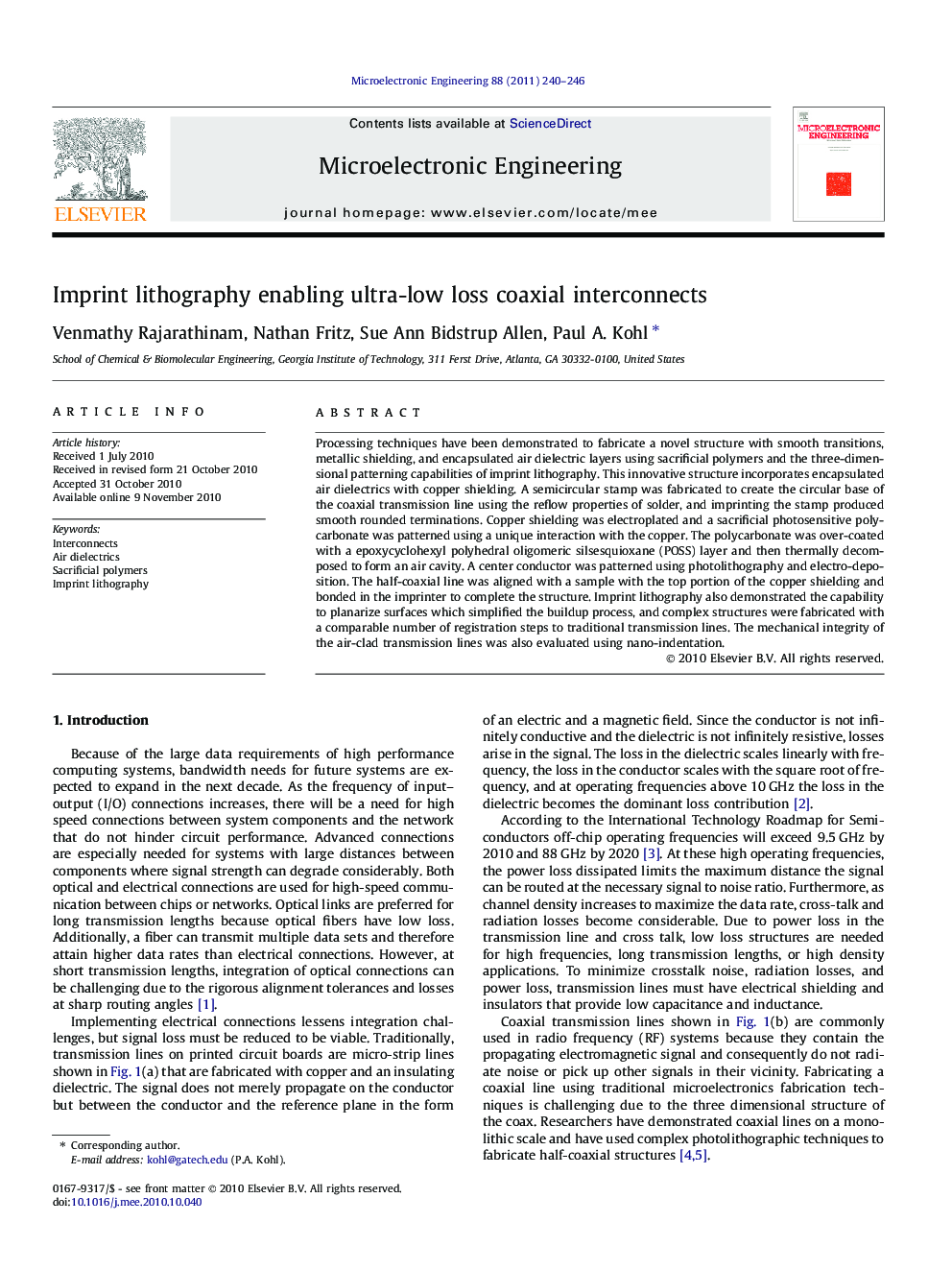 Imprint lithography enabling ultra-low loss coaxial interconnects