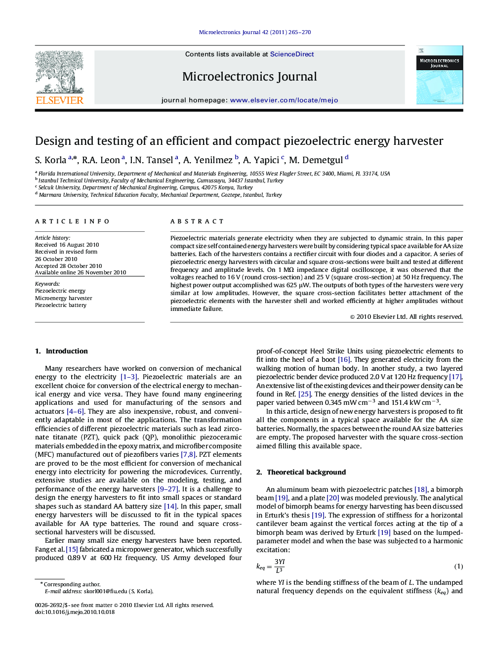 عکس صفحه اول مقاله: Design and testing of an efficient and compact piezoelectric energy harvester Design and testing of an efficient and compact piezoelectric energy harvester