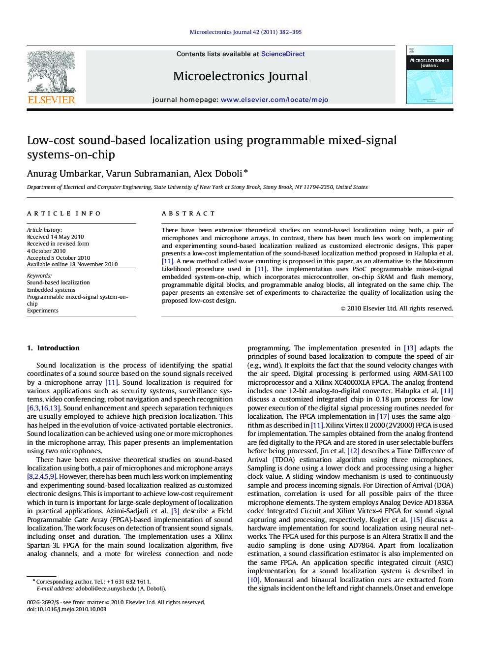 Low-cost sound-based localization using programmable mixed-signal systems-on-chip