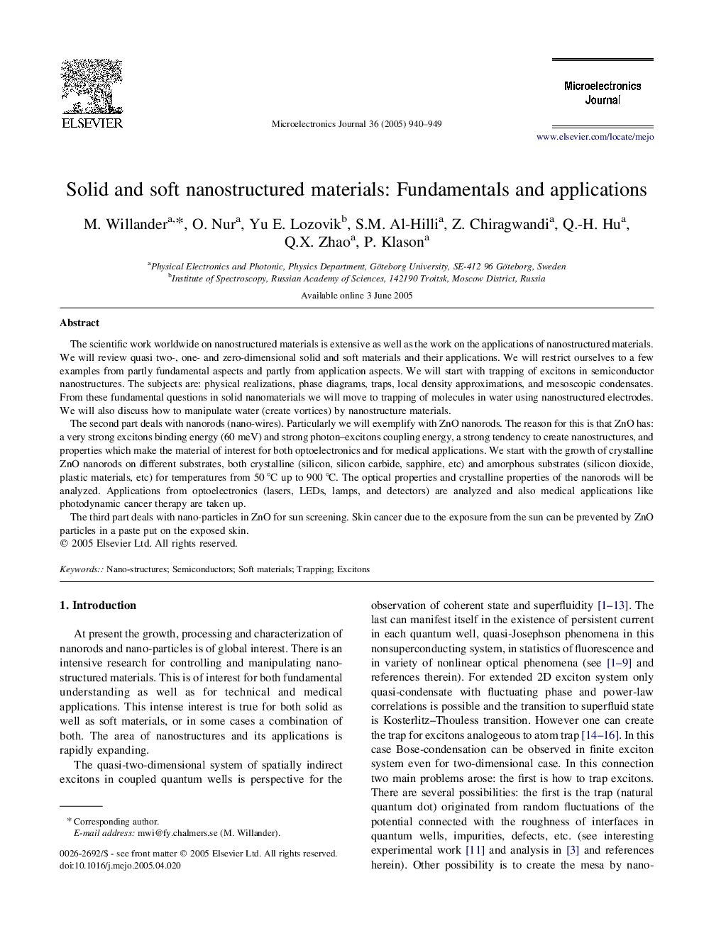 Solid and soft nanostructured materials: Fundamentals and applications