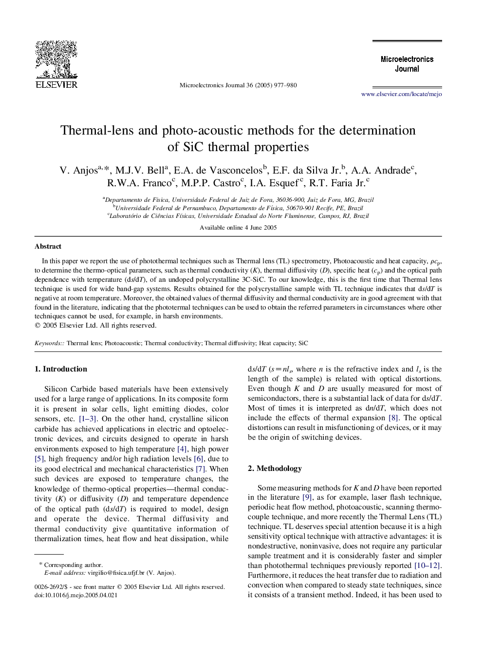 Thermal-lens and photo-acoustic methods for the determination of SiC thermal properties