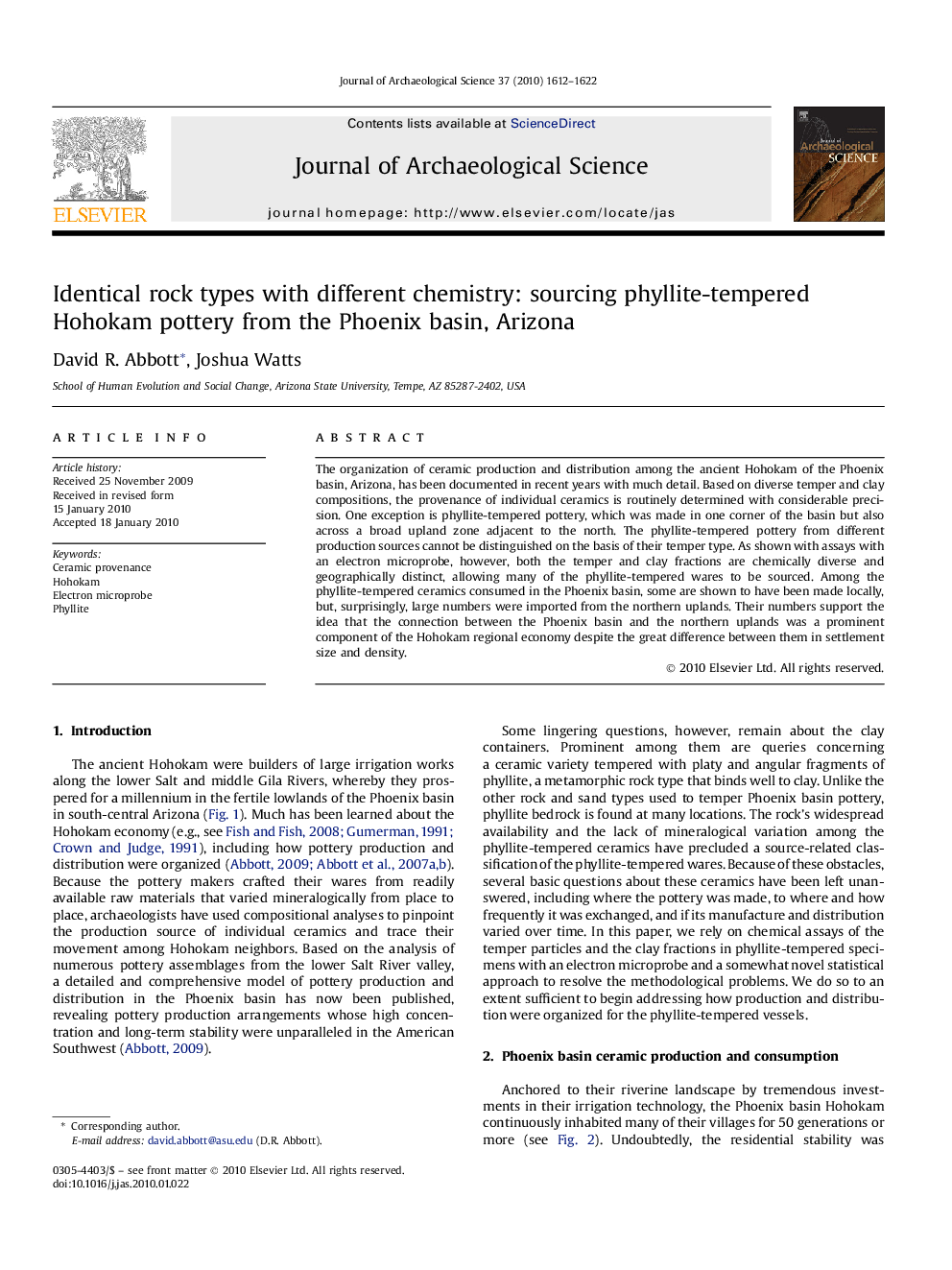 Identical rock types with different chemistry: sourcing phyllite-tempered Hohokam pottery from the Phoenix basin, Arizona