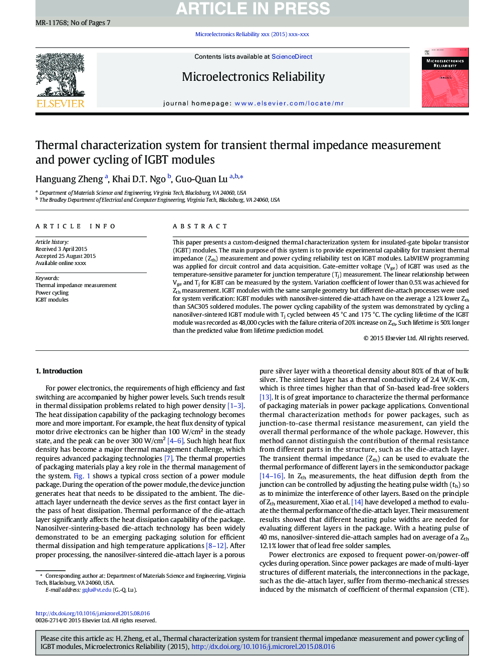 Thermal characterization system for transient thermal impedance measurement and power cycling of IGBT modules