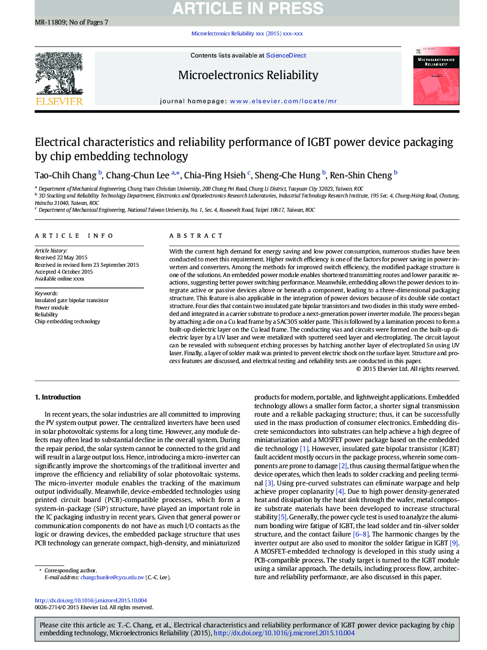 Electrical characteristics and reliability performance of IGBT power device packaging by chip embedding technology