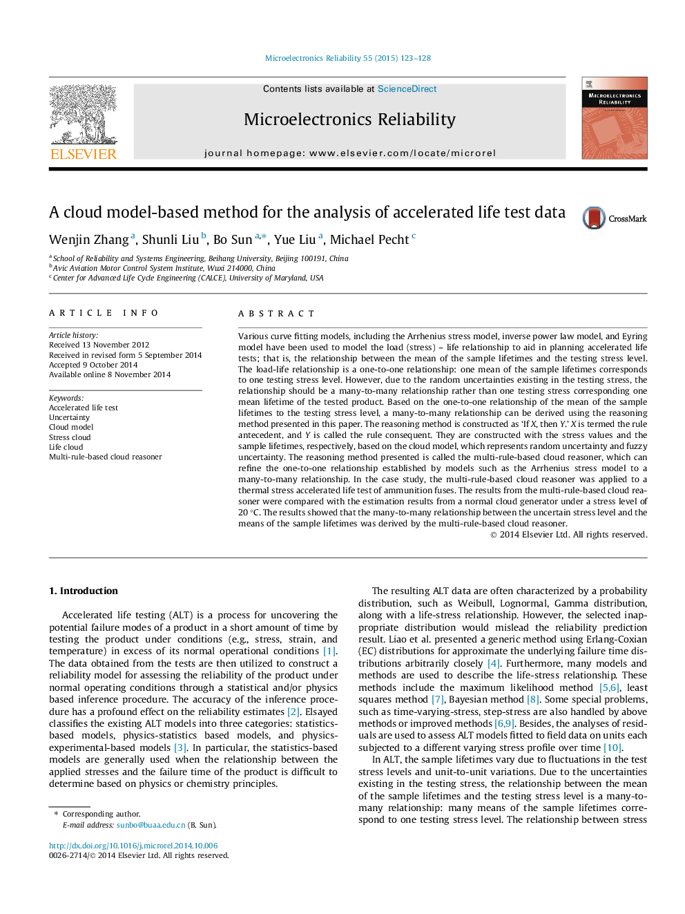 A cloud model-based method for the analysis of accelerated life test data