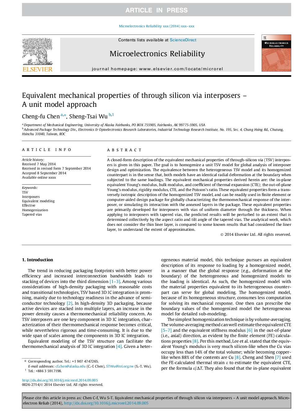 Equivalent mechanical properties of through silicon via interposers - A unit model approach