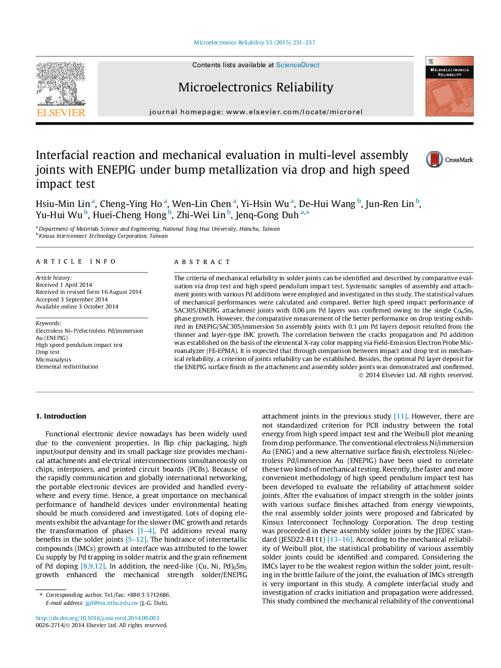 Interfacial reaction and mechanical evaluation in multi-level assembly joints with ENEPIG under bump metallization via drop and high speed impact test