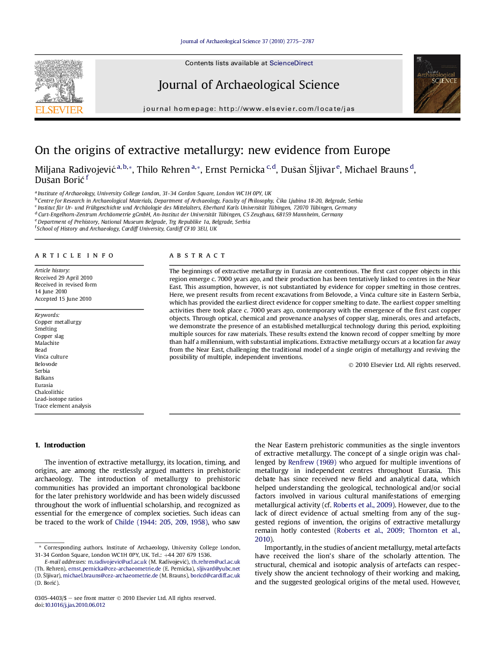 On the origins of extractive metallurgy: new evidence from Europe