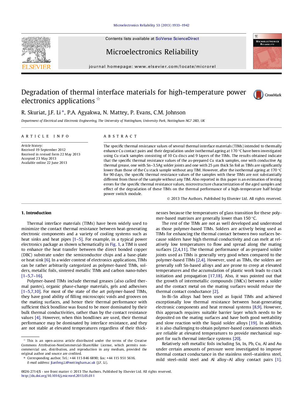 Degradation of thermal interface materials for high-temperature power electronics applications