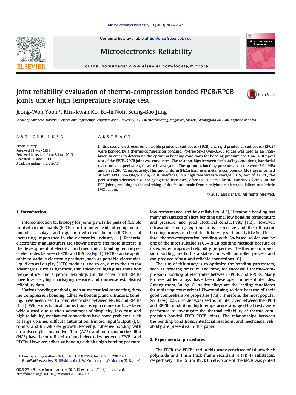 Joint reliability evaluation of thermo-compression bonded FPCB/RPCB joints under high temperature storage test