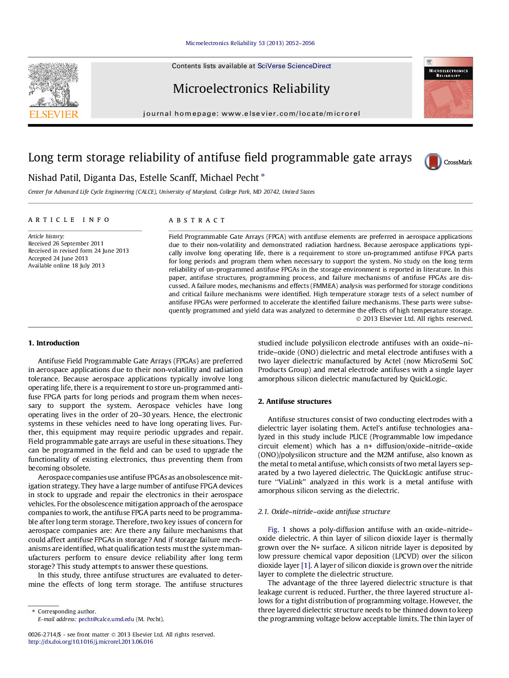 Long term storage reliability of antifuse field programmable gate arrays