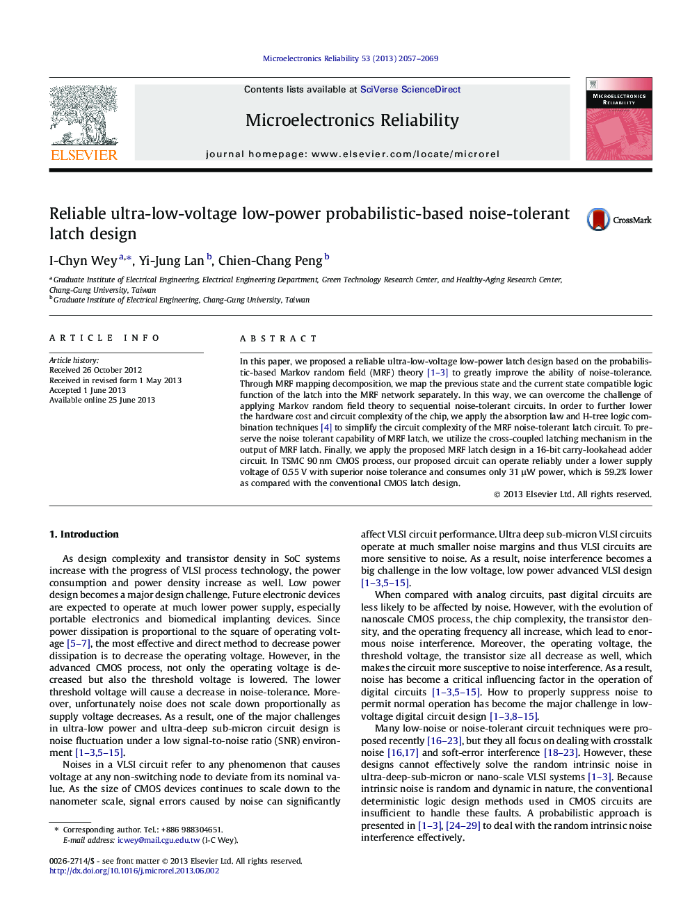 Reliable ultra-low-voltage low-power probabilistic-based noise-tolerant latch design