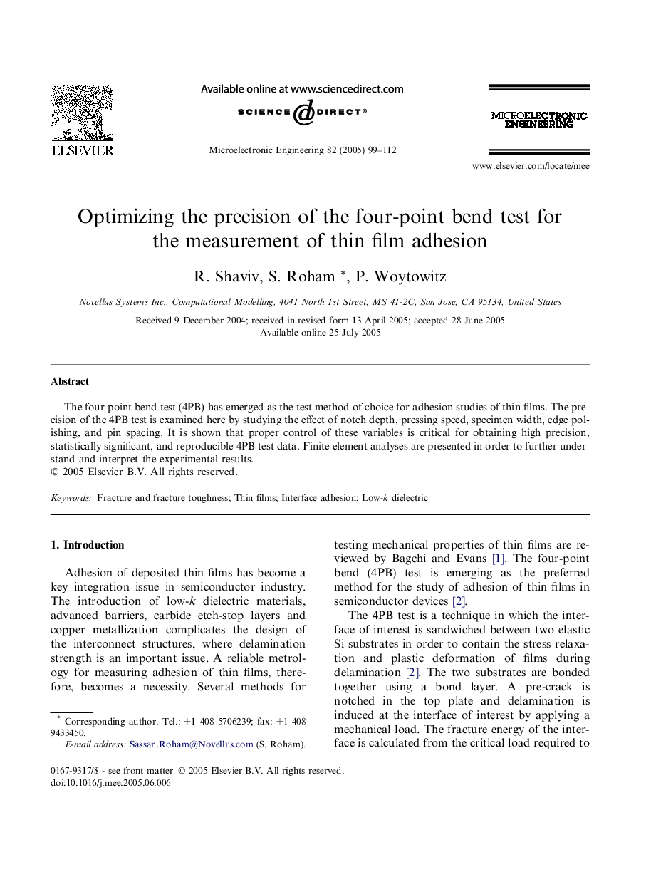 Optimizing the precision of the four-point bend test for the measurement of thin film adhesion