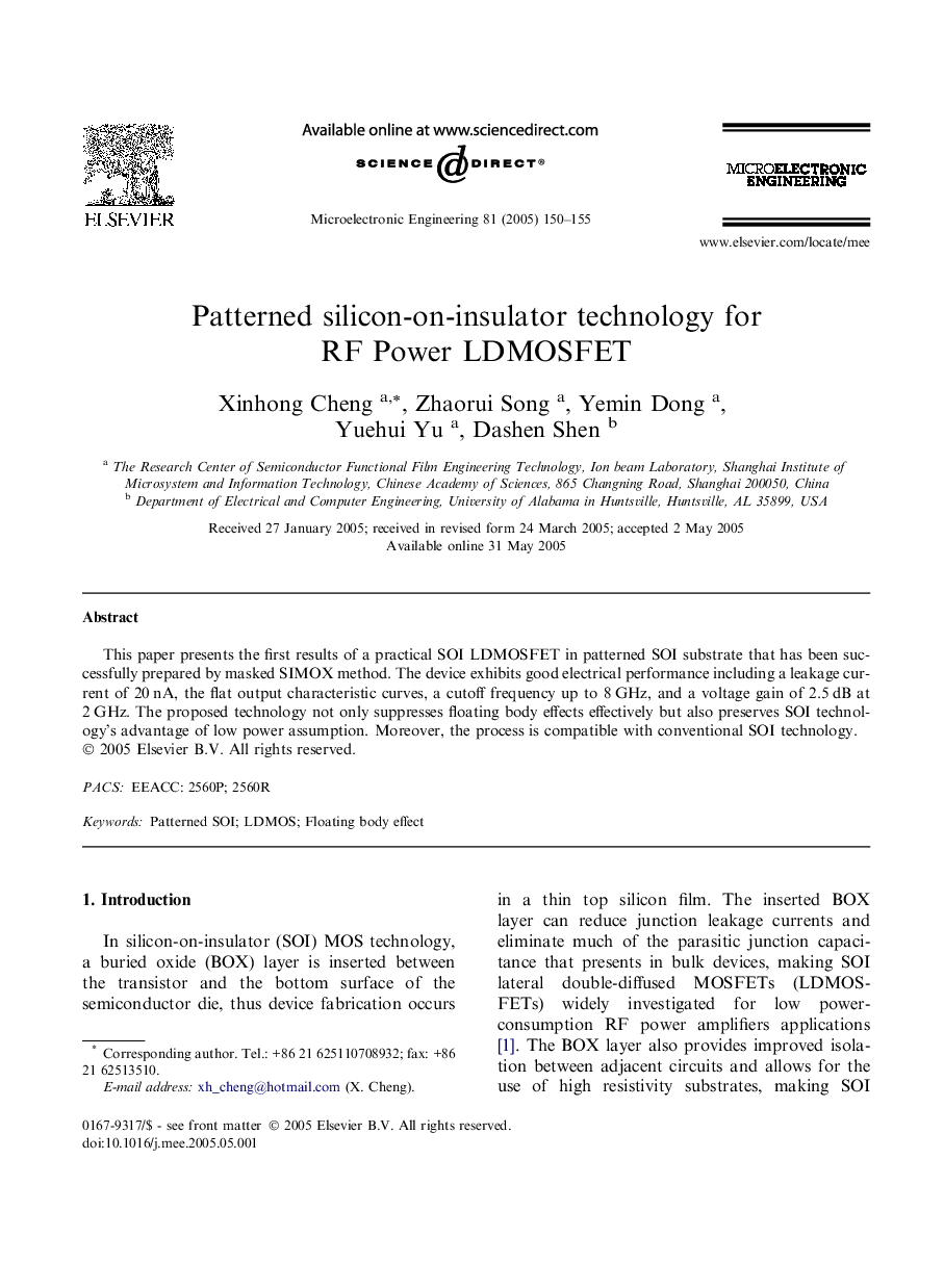 Patterned silicon-on-insulator technology for RF Power LDMOSFET