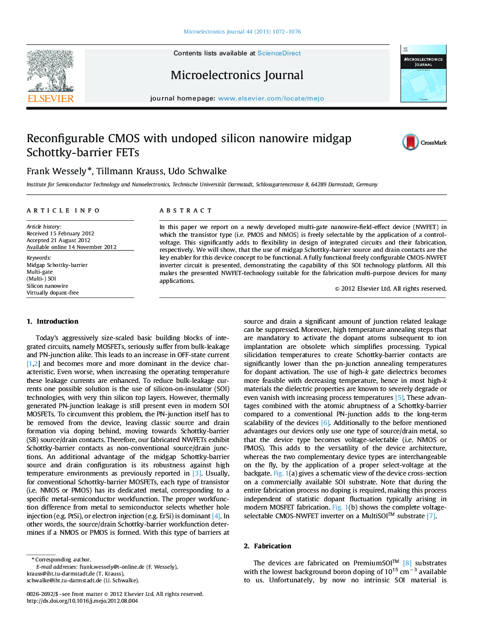 Reconfigurable CMOS with undoped silicon nanowire midgap Schottky-barrier FETs