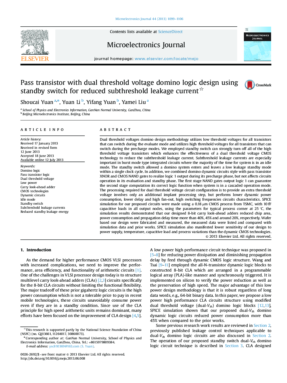 Pass transistor with dual threshold voltage domino logic design using standby switch for reduced subthreshold leakage current