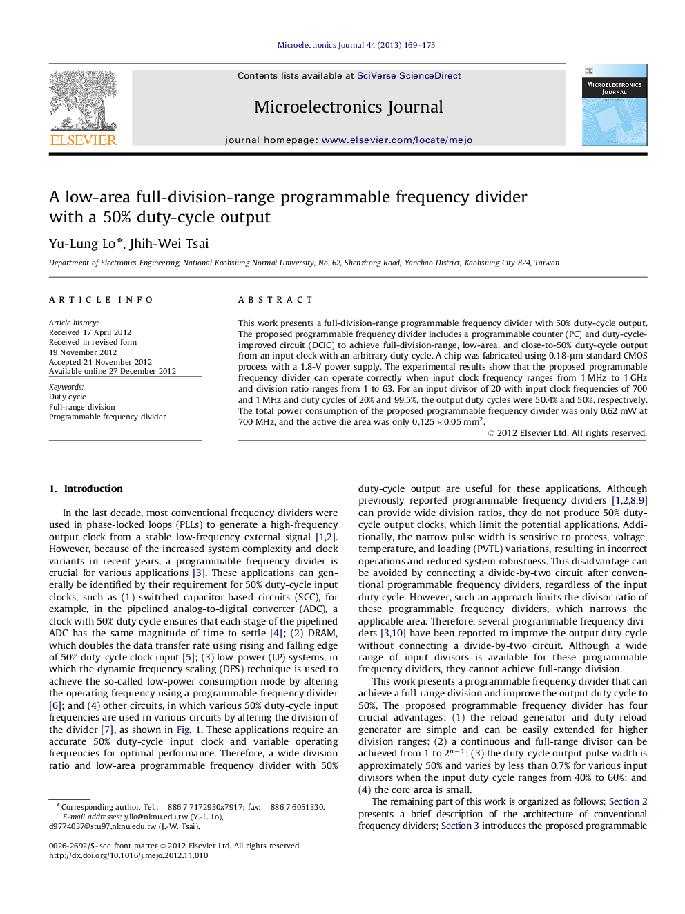 A low-area full-division-range programmable frequency divider with a 50% duty-cycle output