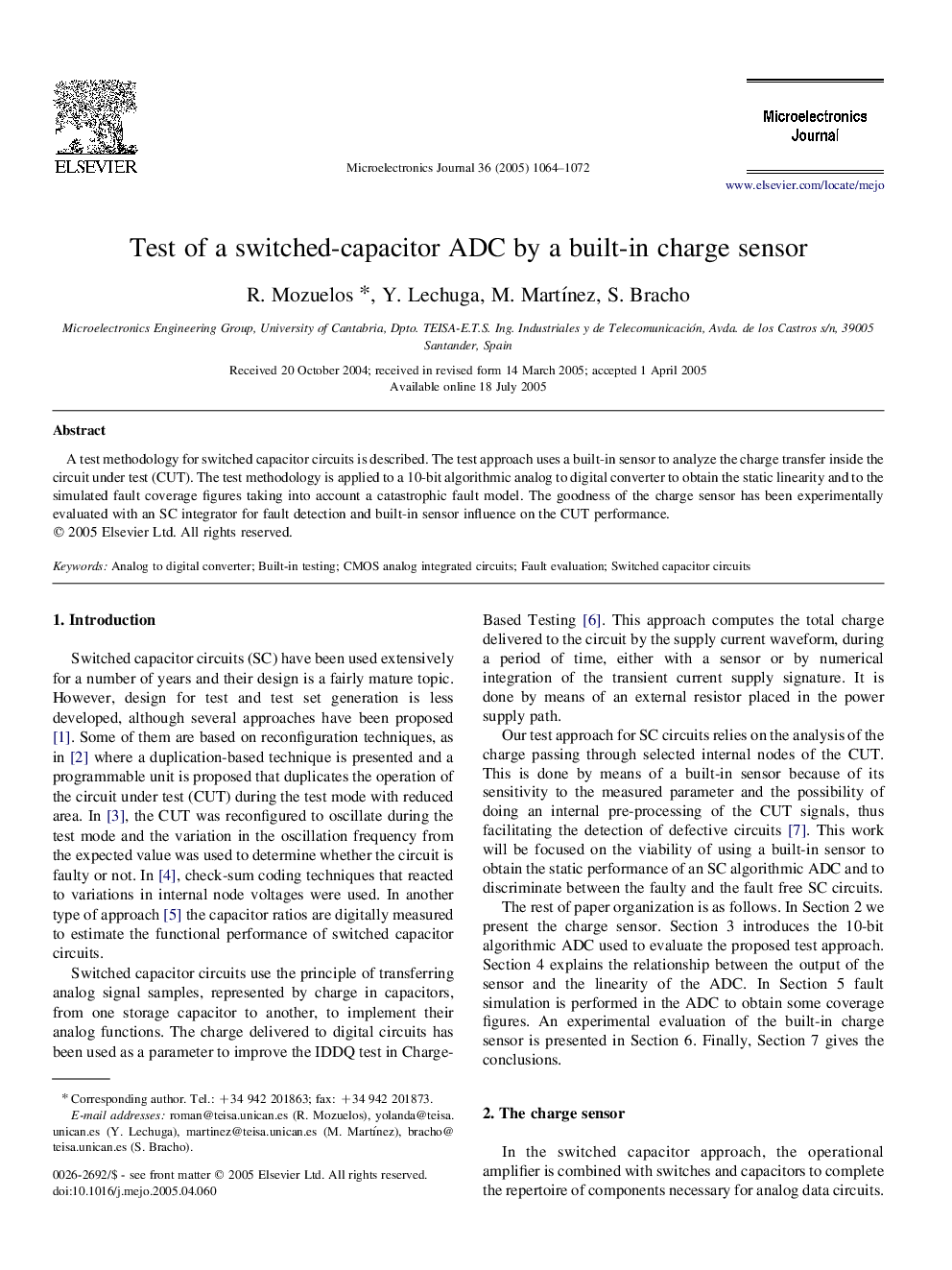 Test of a switched-capacitor ADC by a built-in charge sensor