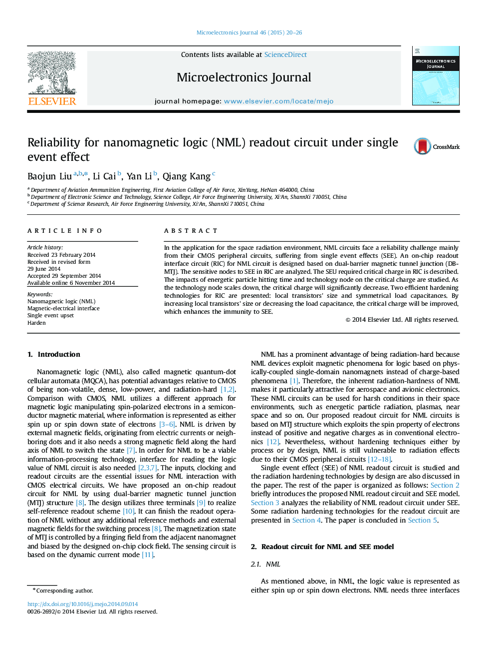 Reliability for nanomagnetic logic (NML) readout circuit under single event effect