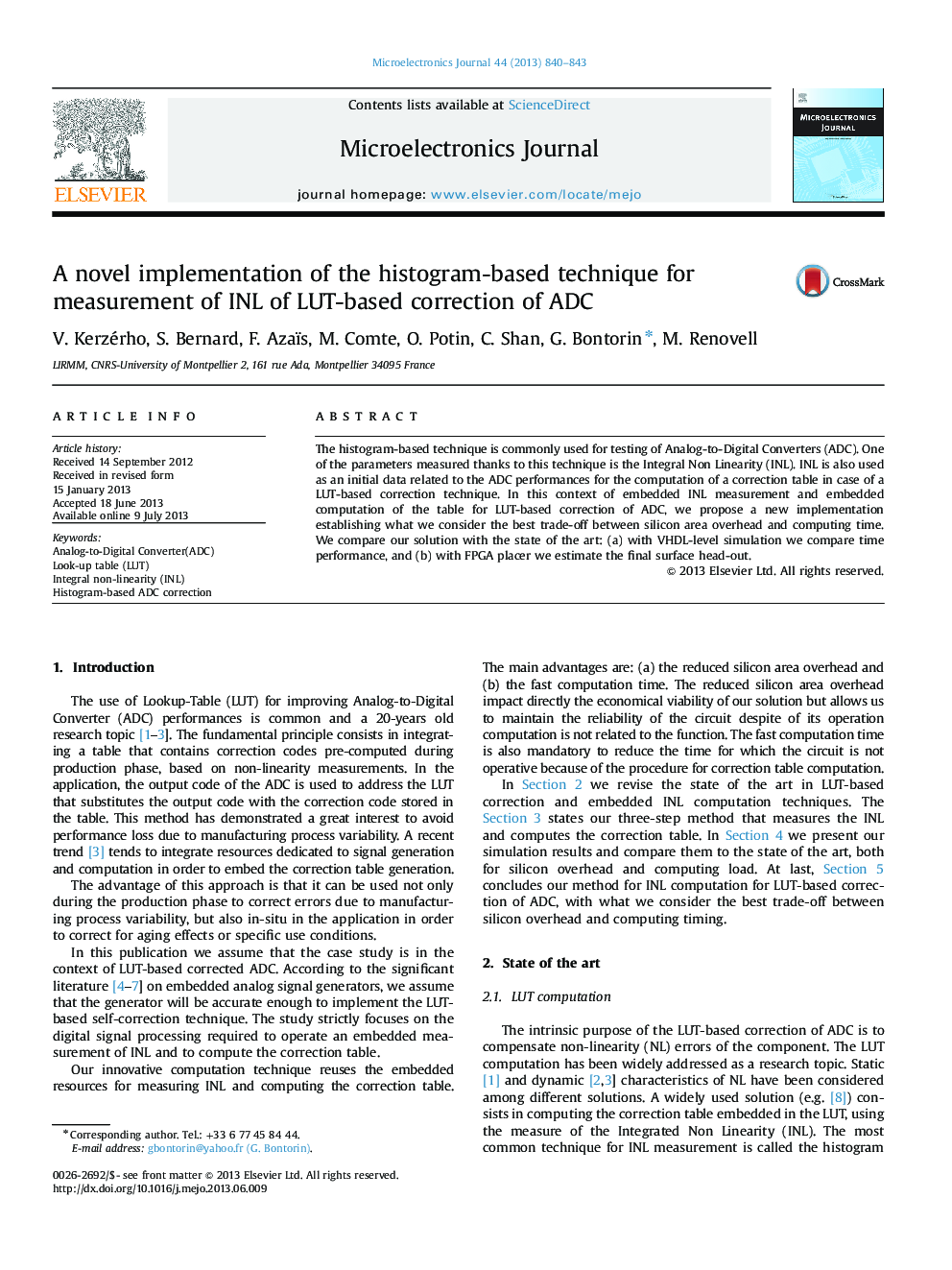 A novel implementation of the histogram-based technique for measurement of INL of LUT-based correction of ADC