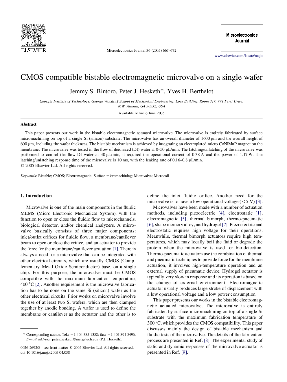 CMOS compatible bistable electromagnetic microvalve on a single wafer