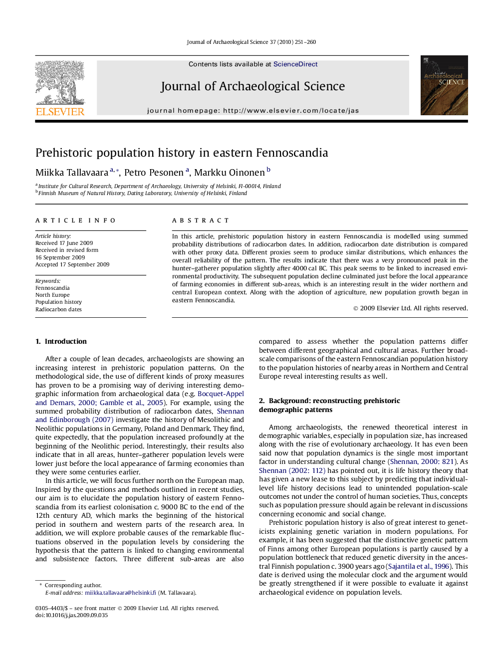 Prehistoric population history in eastern Fennoscandia