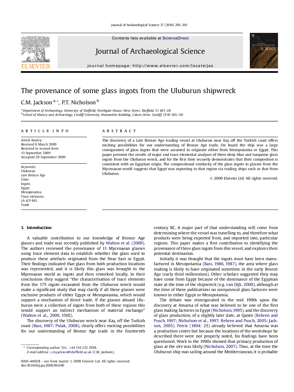 The provenance of some glass ingots from the Uluburun shipwreck