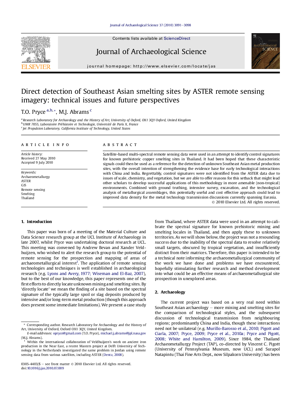 Direct detection of Southeast Asian smelting sites by ASTER remote sensing imagery: technical issues and future perspectives