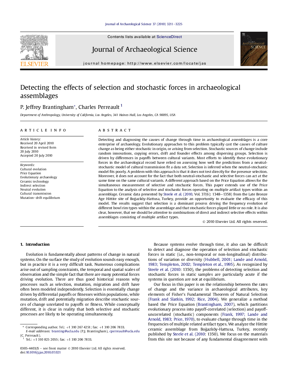 Detecting the effects of selection and stochastic forces in archaeological assemblages