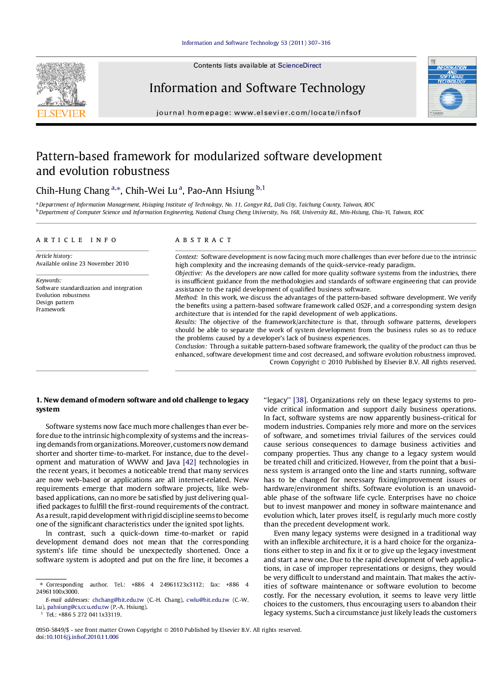 Pattern-based framework for modularized software development and evolution robustness