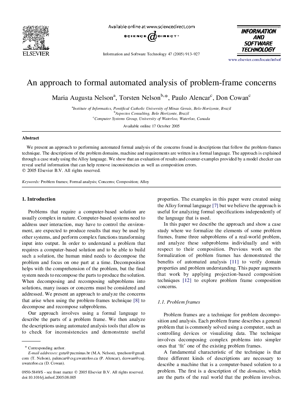 An approach to formal automated analysis of problem-frame concerns