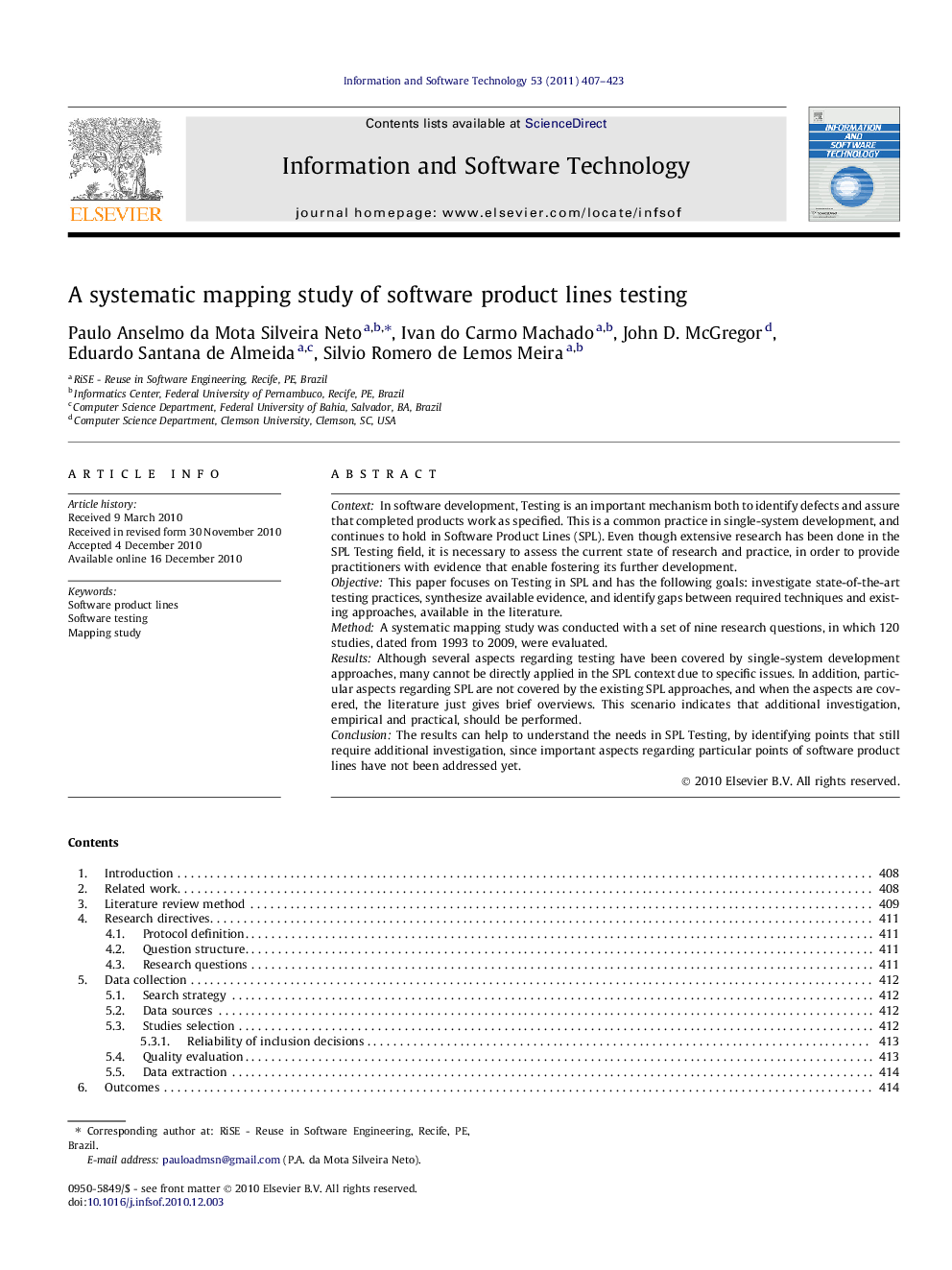 A systematic mapping study of software product lines testing