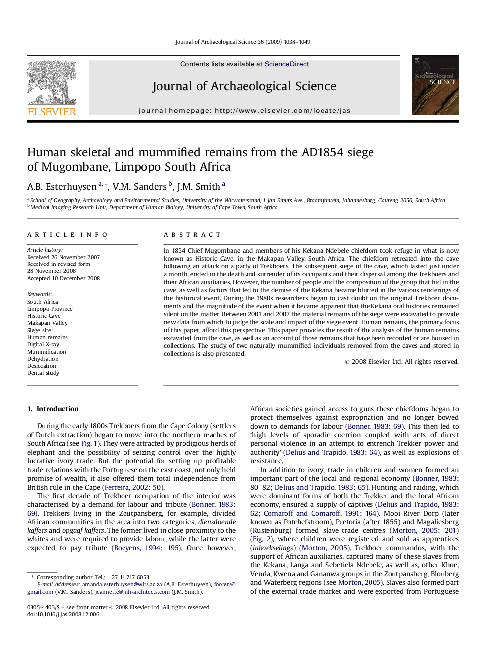 Human skeletal and mummified remains from the AD1854 siege of Mugombane, Limpopo South Africa