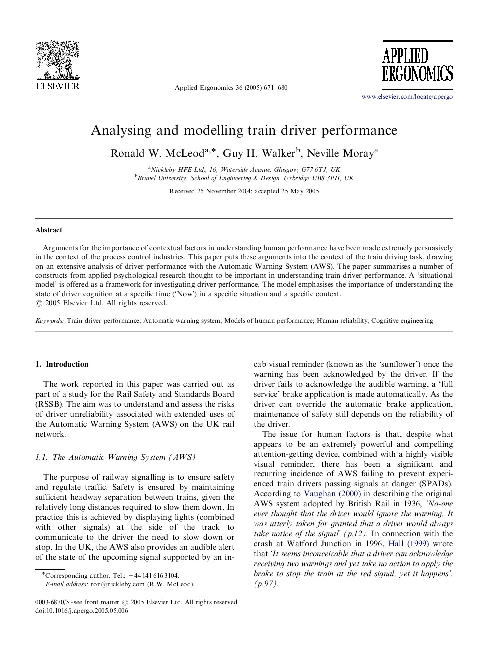 Analysing and modelling train driver performance