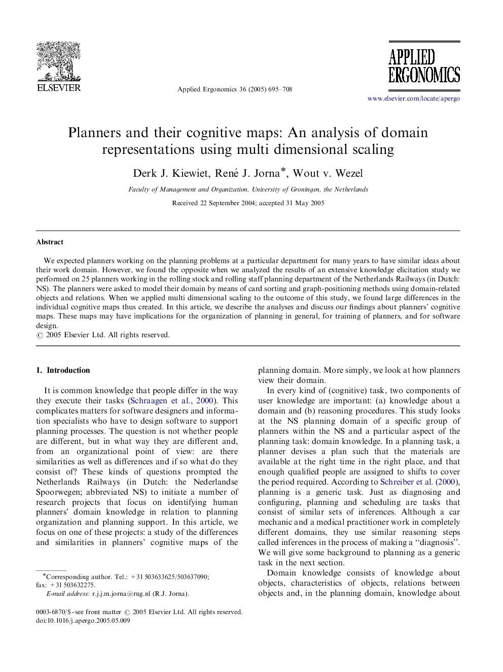 Planners and their cognitive maps: An analysis of domain representations using multi dimensional scaling