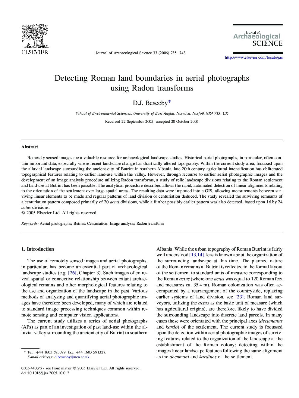 عکس صفحه اول مقاله: Detecting Roman land boundaries in aerial photographs using Radon transforms Detecting Roman land boundaries in aerial photographs using Radon transforms