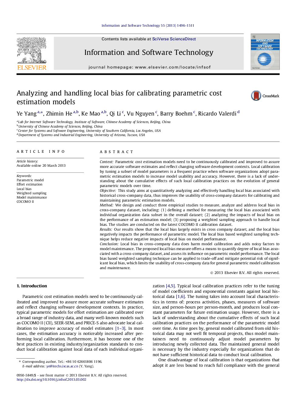 Analyzing and handling local bias for calibrating parametric cost estimation models