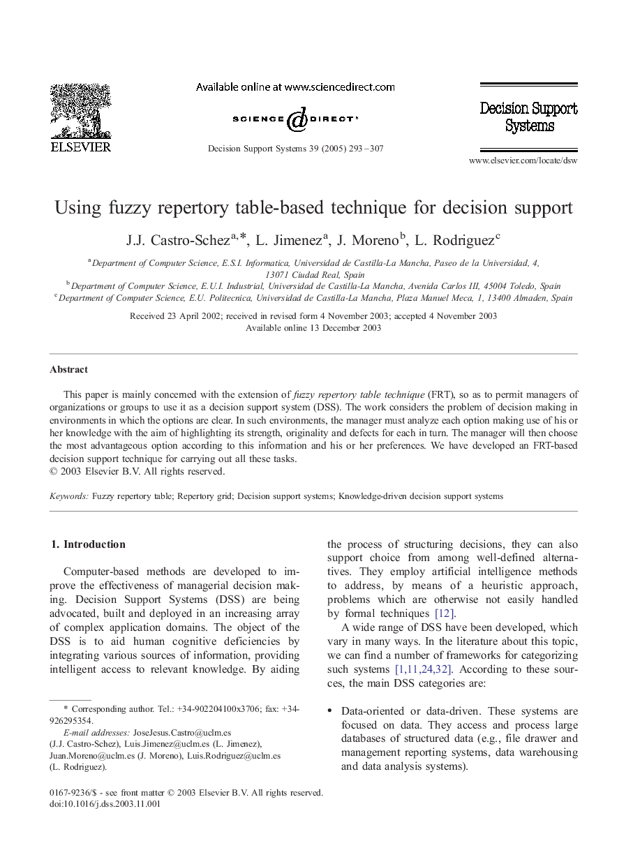 Using fuzzy repertory table-based technique for decision support