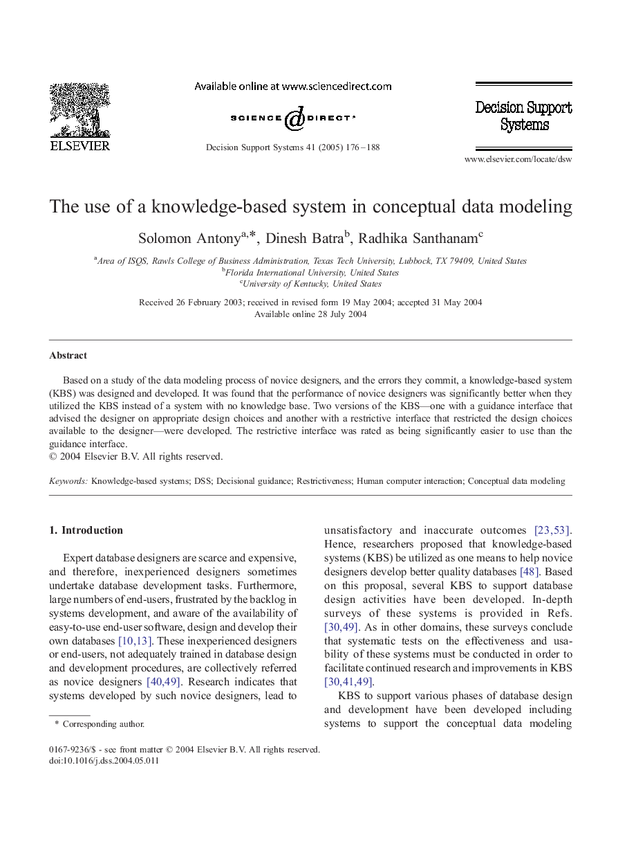 The use of a knowledge-based system in conceptual data modeling