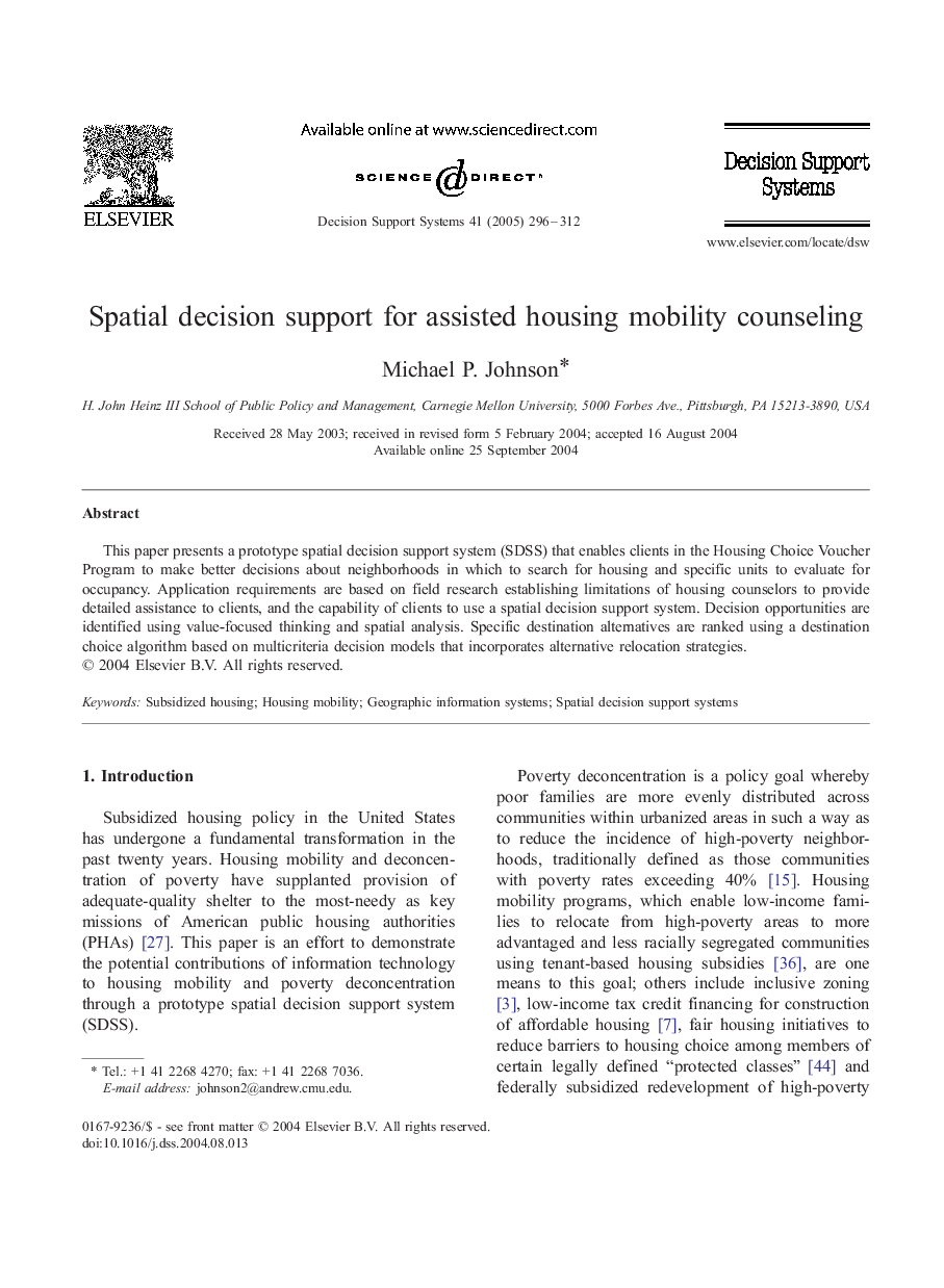 Spatial decision support for assisted housing mobility counseling