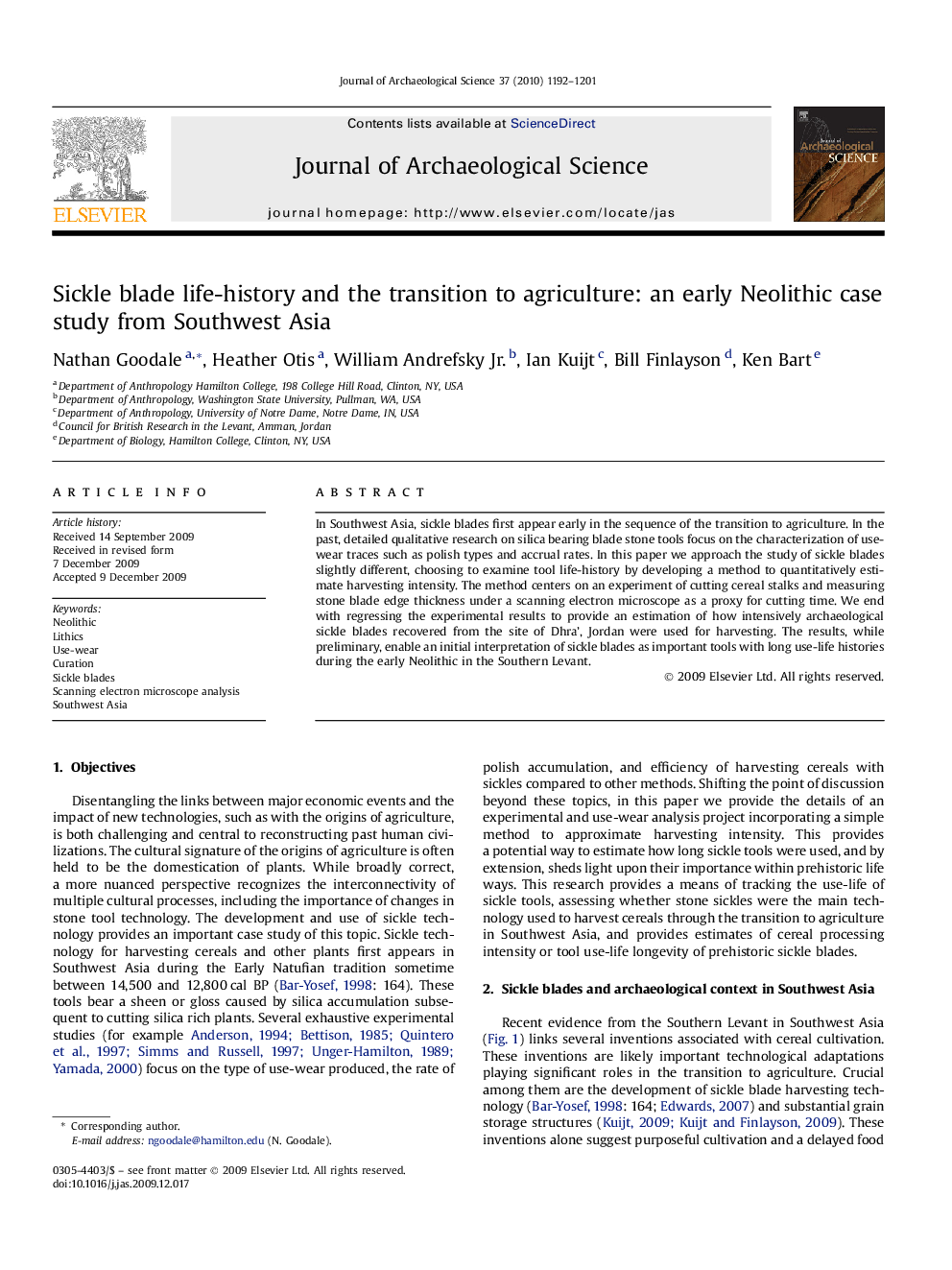 Sickle blade life-history and the transition to agriculture: an early Neolithic case study from Southwest Asia