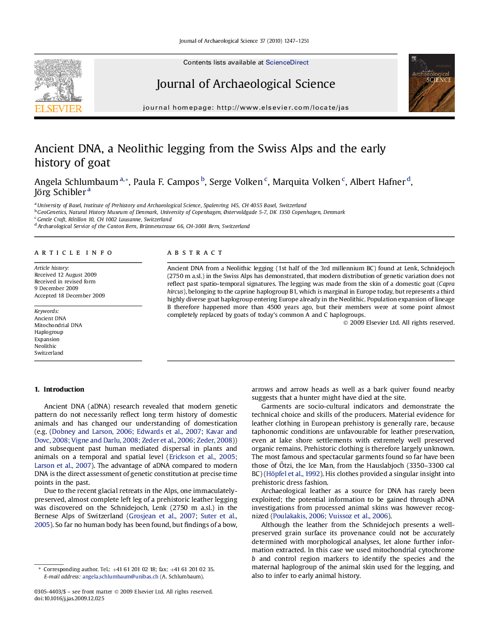 Ancient DNA, a Neolithic legging from the Swiss Alps and the early history of goat